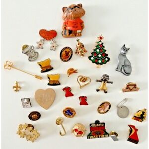 Pin Lot 30 Cat Butterfly Heart Carnival Dome Dog Mixed Set Brooch Lapel